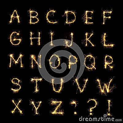 Beautiful english alphabet of Burning sparkler letters Stock Photo