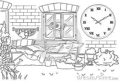 The Beautiful English Vintage Garden Line Art Vector Illustration Cartoon Illustration