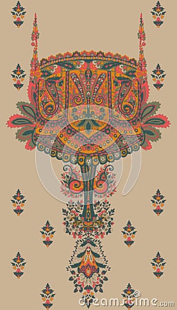 beautiful etnic border and flowers and textile digital motifs .paisley motifs paisley design art illustration traditional design Vector Illustration