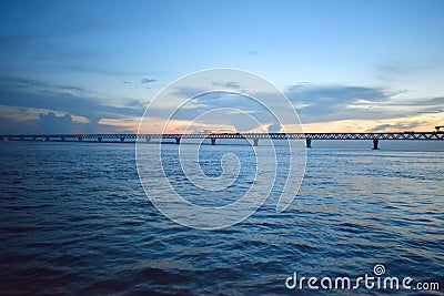 Beautiful Evening in Padma Bridge Under Construction Area,The photo was taken from Padma Bridge, Padma River,Maoa on 18th October Editorial Stock Photo