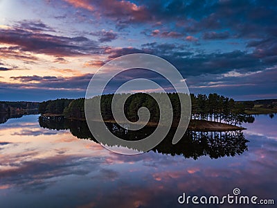 Beautiful evening view of lake and island Stock Photo