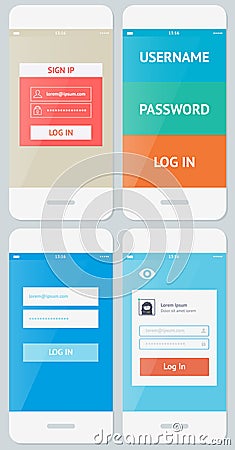 Beautiful Examples of Login Forms for Apps Vector Illustration