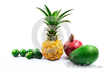 Beautiful exotic fruits mix and assorted on white isolated background with blank space Stock Photo