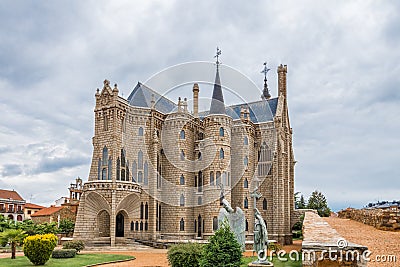 Beautiful exterior view of the Episcopal Palace of Astorga Stock Photo