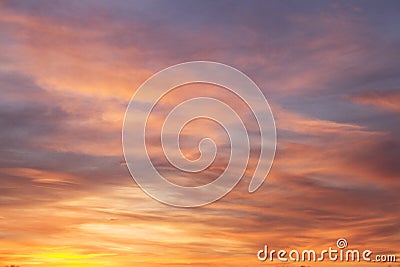 Beautiful fabulous winter orange-blue sunset outside the city. Stock Photo