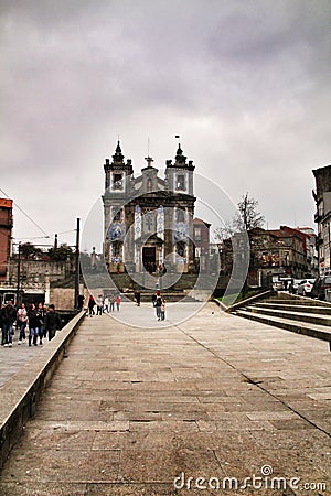 Beautiful facade of Santo Ildefonso church in Oporto Editorial Stock Photo