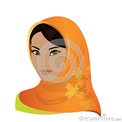 Beautiful face of arabic muslim woman Vector Illustration