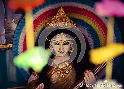 Hindu goddess saraswati,maata saraswati,goddes of knowledge,debi saraswati Stock Photo