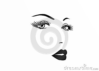 Beautiful face of a woman, black and white vector illustration Vector Illustration