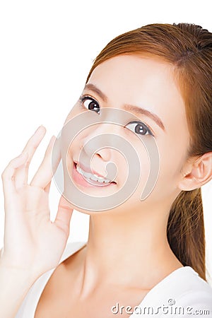 Beautiful face of young adult woman with clean fresh skin Stock Photo