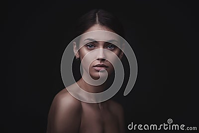 Beautiful face of young adult woman with clean fresh skin Stock Photo