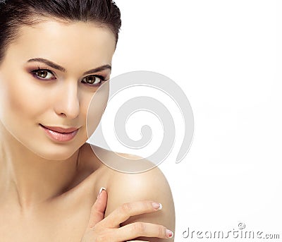 Beautiful Face of Young Woman with Clean Fresh Skin Stock Photo