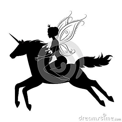 Beautiful fairy riding on magical unicorn. Vector Illustration