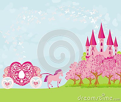 Beautiful fairytale pink castle Vector Illustration