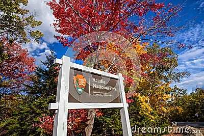 Beautiful fall colors of Acadia National Park in Maine Editorial Stock Photo