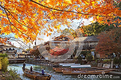 Beautiful fall season of maple and river, Arashiyama, Japan Editorial Stock Photo