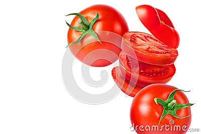 Beautiful falling ripe tomatoes Stock Photo