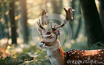 Beautiful Fallow Deer in Forest Stock Photo