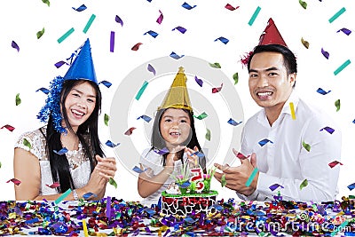 Beautiful family celebrate child birthday Stock Photo