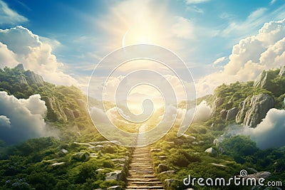 Beautiful fantasy landscape with spiritual pathway to heaven and paradise. Life after dead concept Stock Photo