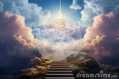 Beautiful fantasy landscape with spiritual pathway to heaven and paradise. Life after dead concept Stock Photo