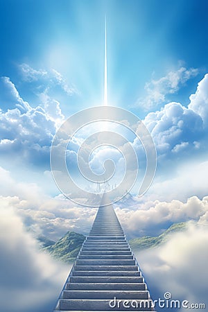 Beautiful fantasy landscape with spiritual pathway to heaven and paradise. Life after dead concept Stock Photo