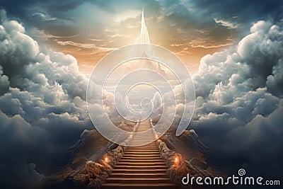 Beautiful fantasy landscape with spiritual pathway to heaven and paradise. Life after dead concept Stock Photo