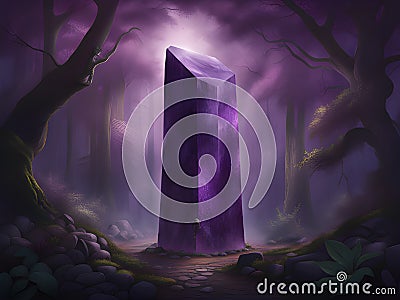a beautiful fantasy stone background with a forest and purple stones Stock Photo