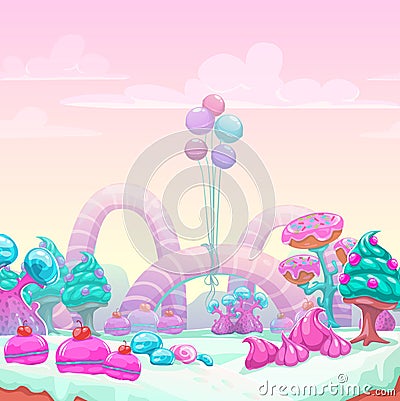 Beautiful fantasy sweet world background. Vector Illustration