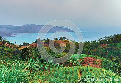 Beautiful farmland with wide ocean view Stock Photo