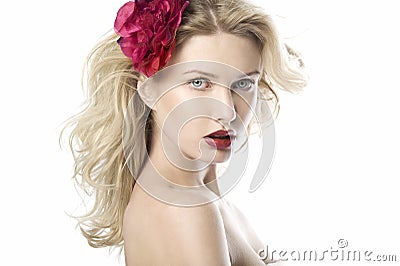 Beautiful fashion women portrait with red lips Stock Photo