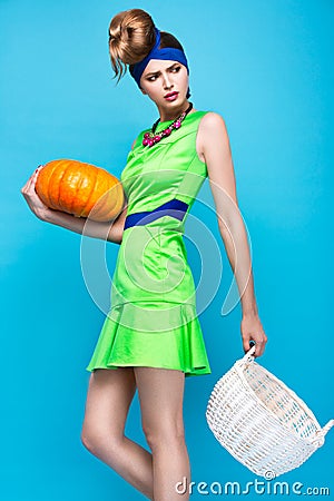 Beautiful fashionable woman an unusual hairstyle in bright clothes and colorful accessories. Cuban style. Stock Photo