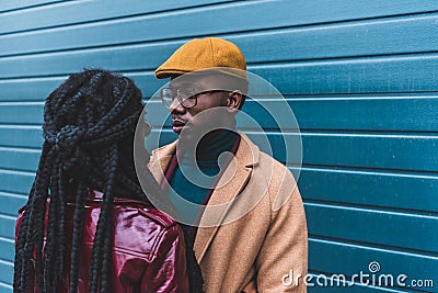 beautiful fashionable young african american couple looking at each Stock Photo