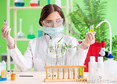 Beautiful female biotechnology scientist chemist working in lab Stock Photo
