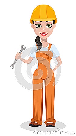 Beautiful female builder in uniform Vector Illustration