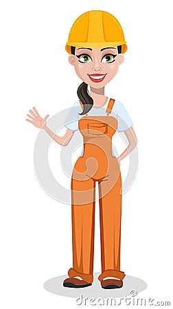 Beautiful female builder in uniform Vector Illustration