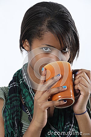 Beautiful female drinking coffee Stock Photo