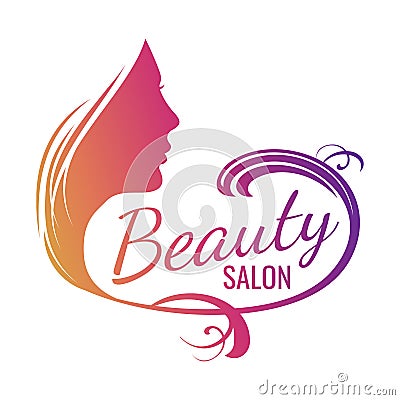 Beautiful female face portrait - beauty salon emblem Vector Illustration