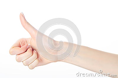 Beautiful female fingers showing thumbs up Stock Photo