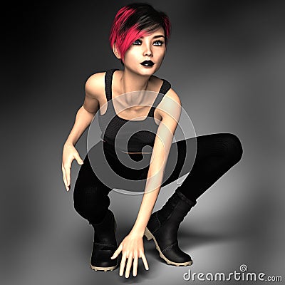 Beautiful female Goth urban fantasy paranormal fighter Stock Photo