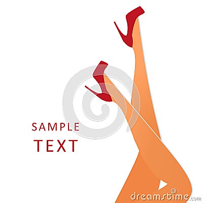 Beautiful female legs wearing red high-heeled shoes Vector Illustration