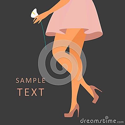 Beautiful female legs wearing rose-colored high-heeled shoes Vector Illustration