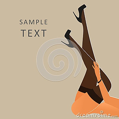 Beautiful female legs wearing stockings and black high-heeled shoes Vector Illustration