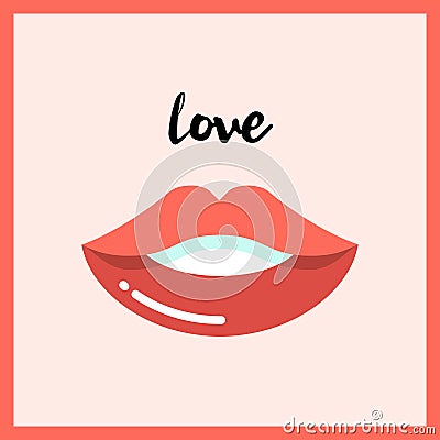 Beautiful female lips, flat design banner Vector Illustration