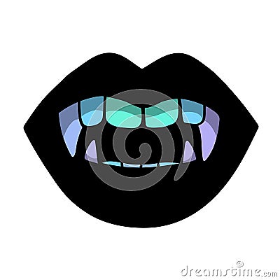 Female plump black lips with multicolored sharp teeth Vector Illustration