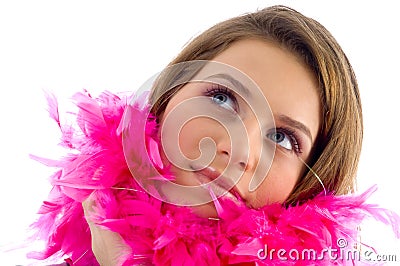 Beautiful female wearing feather stole Stock Photo