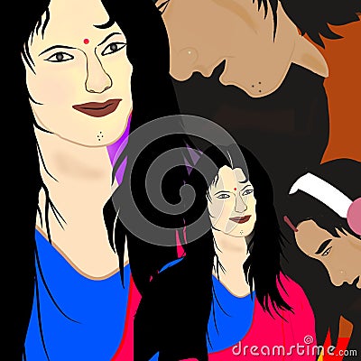 beautiful females model group pose illustration Stock Photo