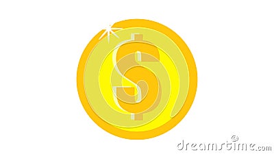 A beautiful festive brightly colored magic shiny glowing expensive luxury dollar coin of round gold money on a white background. Vector Illustration