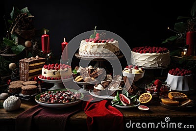 beautiful and festive holiday dessert table, with a variety of sweet treats to choose from Stock Photo