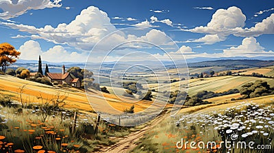 beautiful fields, Peaceful landscapes, countryside, --ar 16:9 --stylize 750 --v 5.2 , AI generate Stock Photo